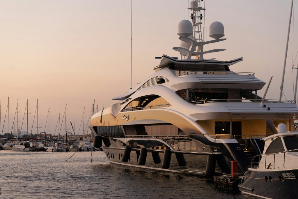white and gold yacht scenery